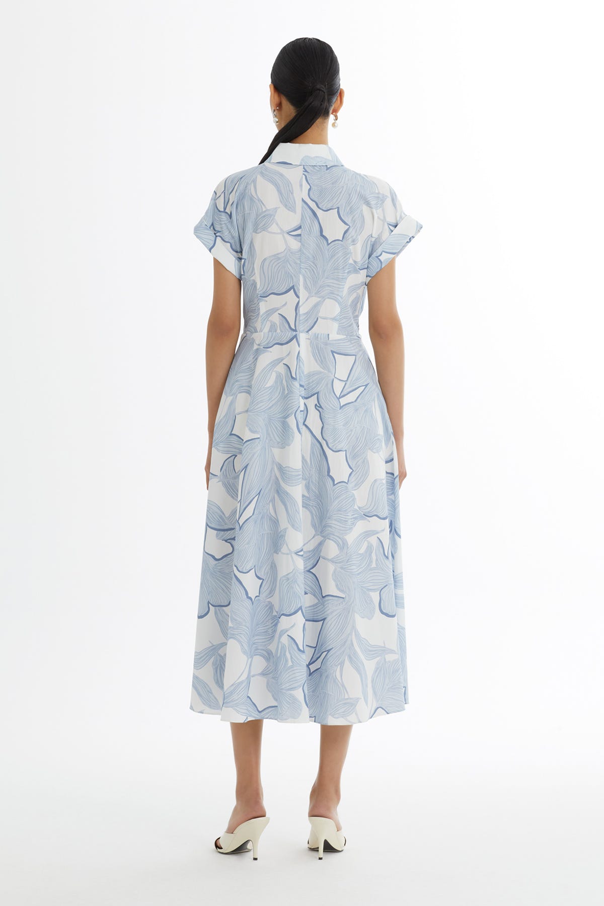 Gömlek Yaka Desenli Mavi Elbise