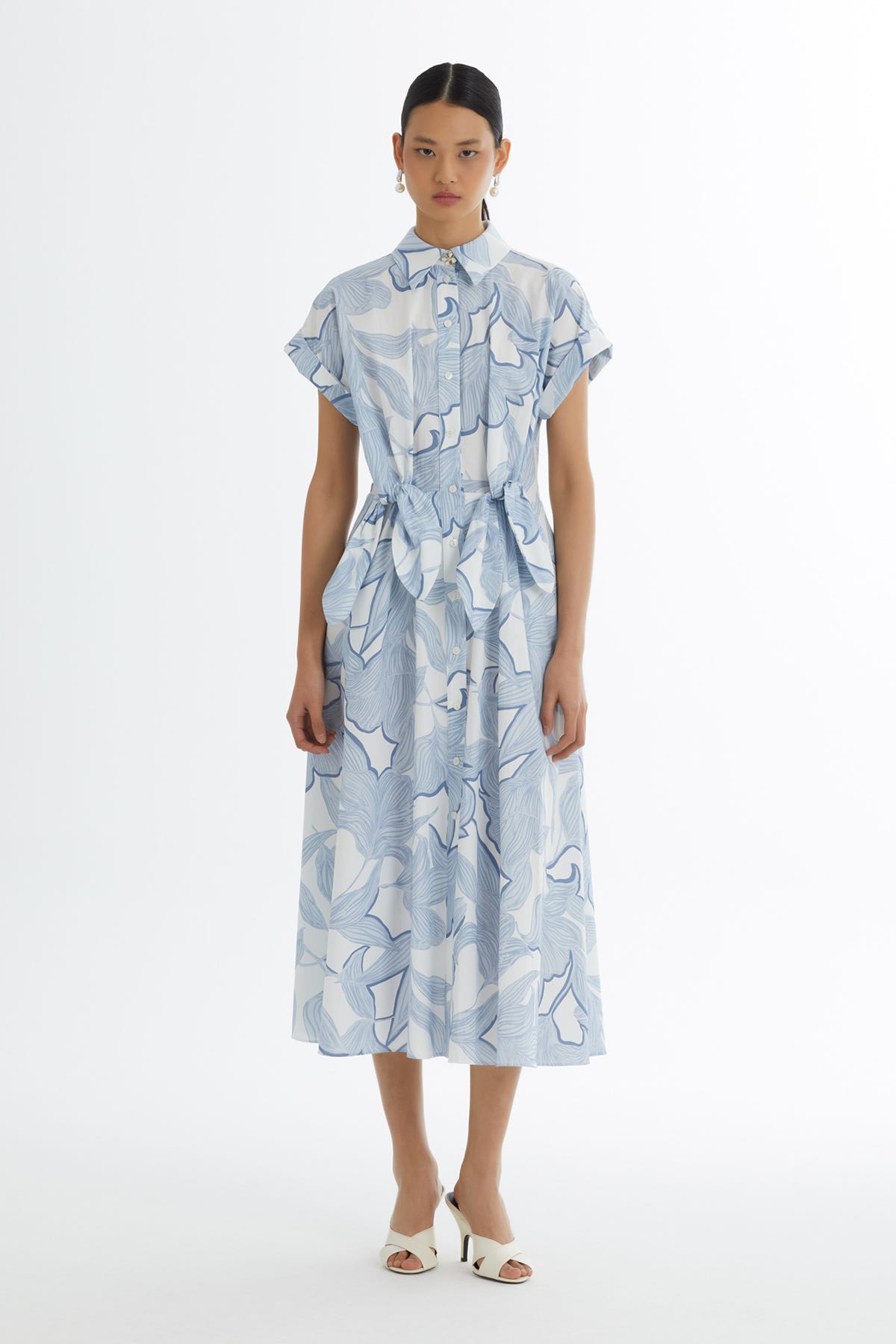 Gömlek Yaka Desenli Mavi Elbise