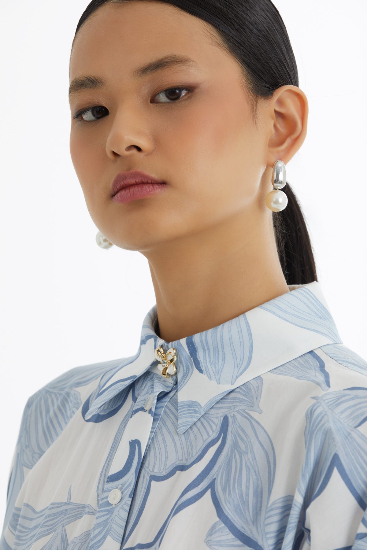 Gömlek Yaka Desenli Mavi Elbise