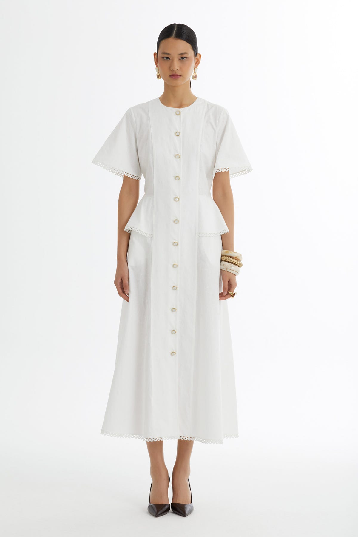 Ara Biye Detaylı Desenli Ekru Elbise