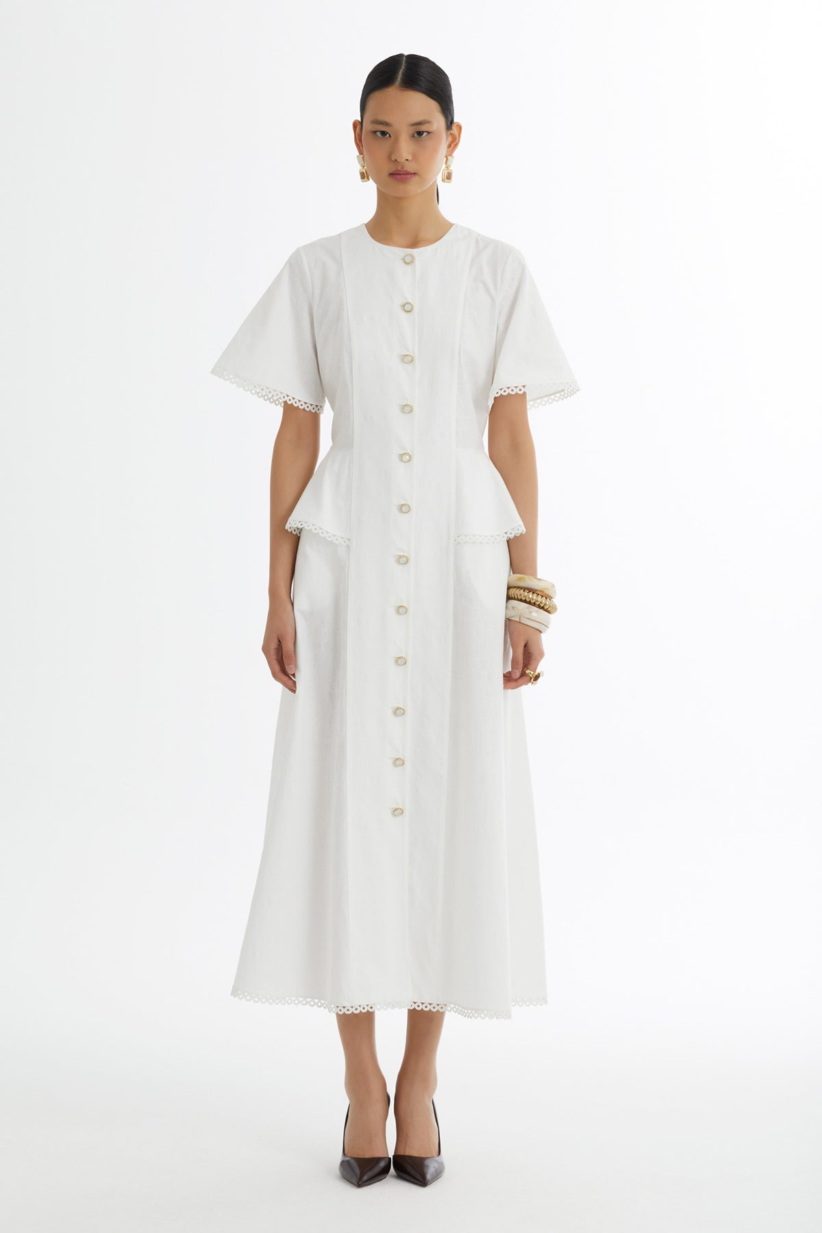 Ara Biye Detaylı Desenli Ekru Elbise