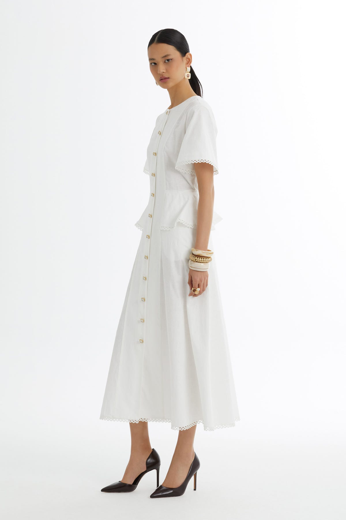 Ara Biye Detaylı Desenli Ekru Elbise