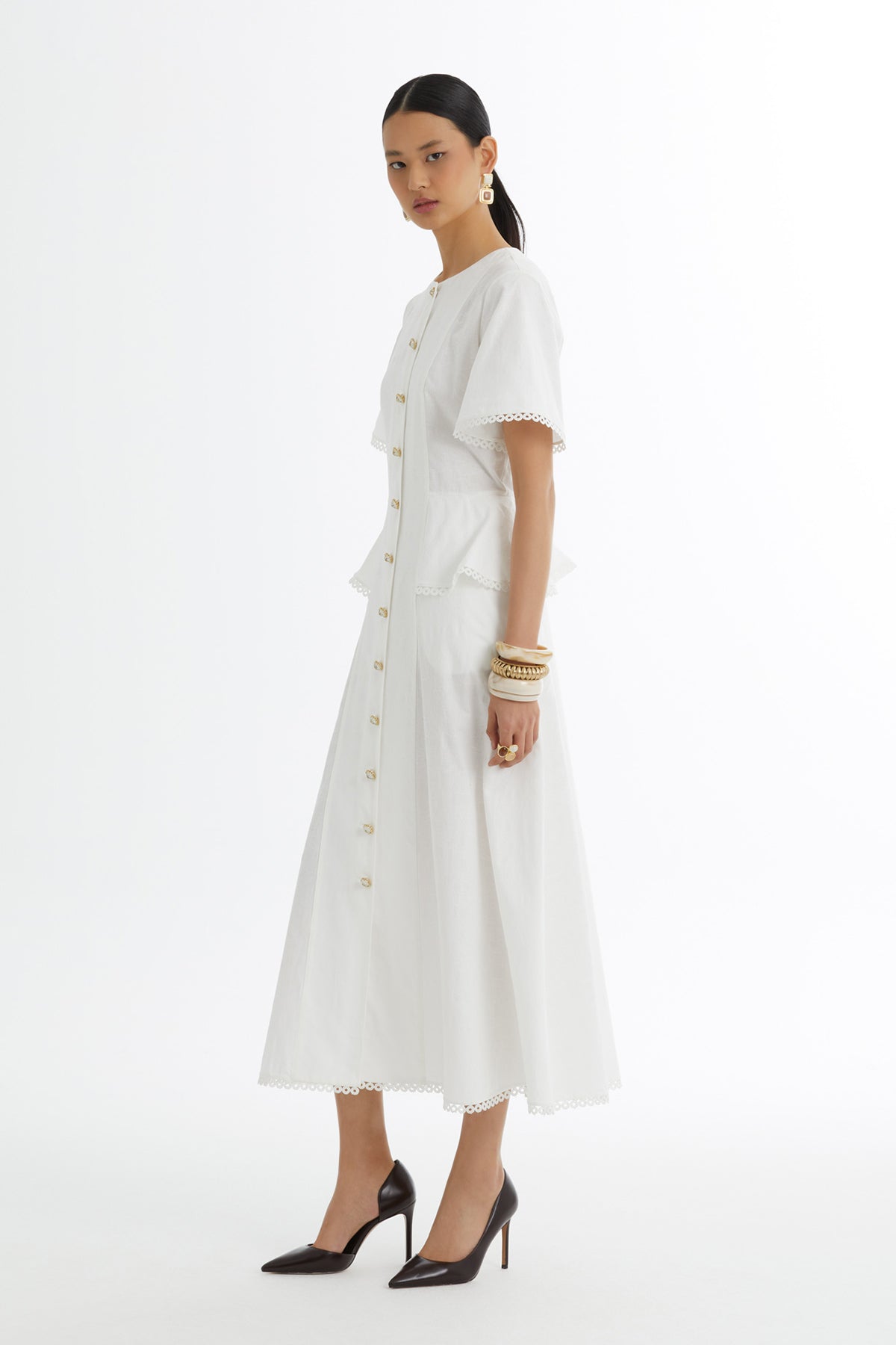 Ara Biye Detaylı Desenli Ekru Elbise