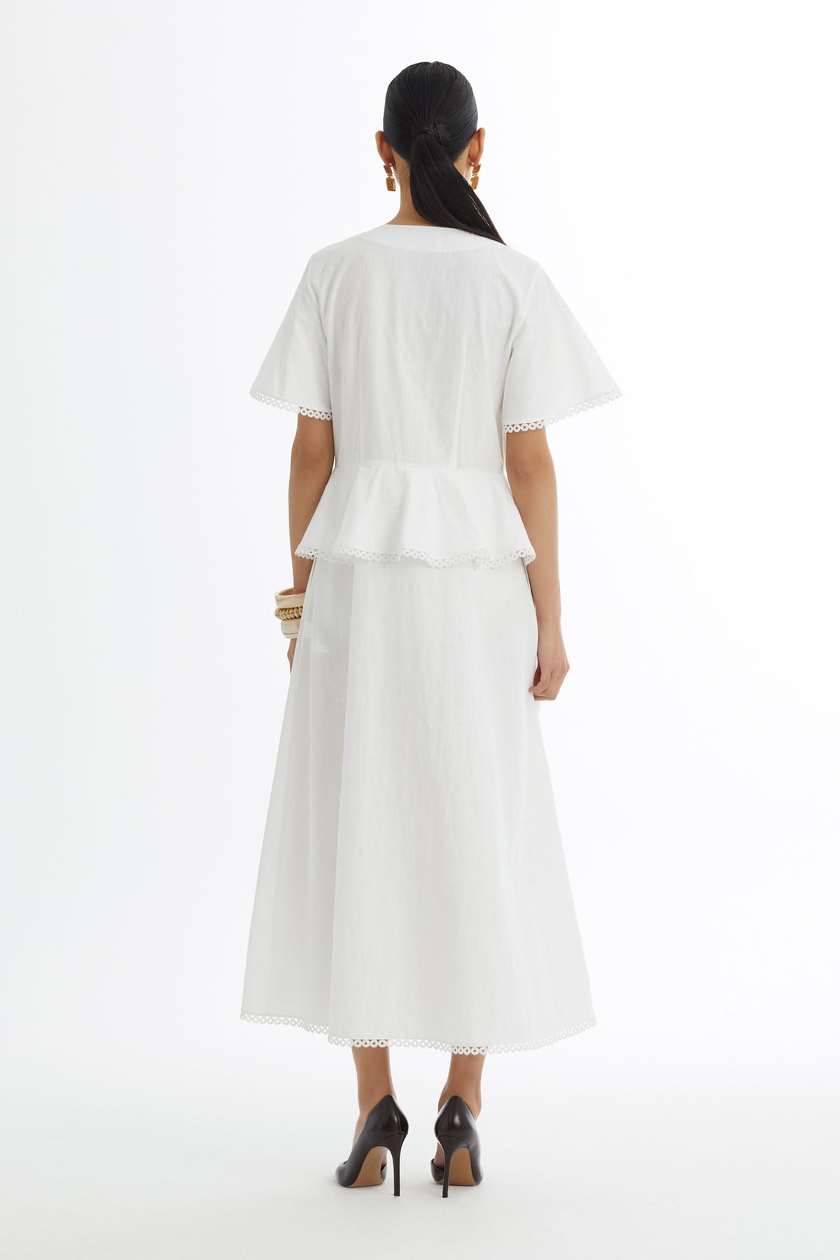 Ara Biye Detaylı Desenli Ekru Elbise