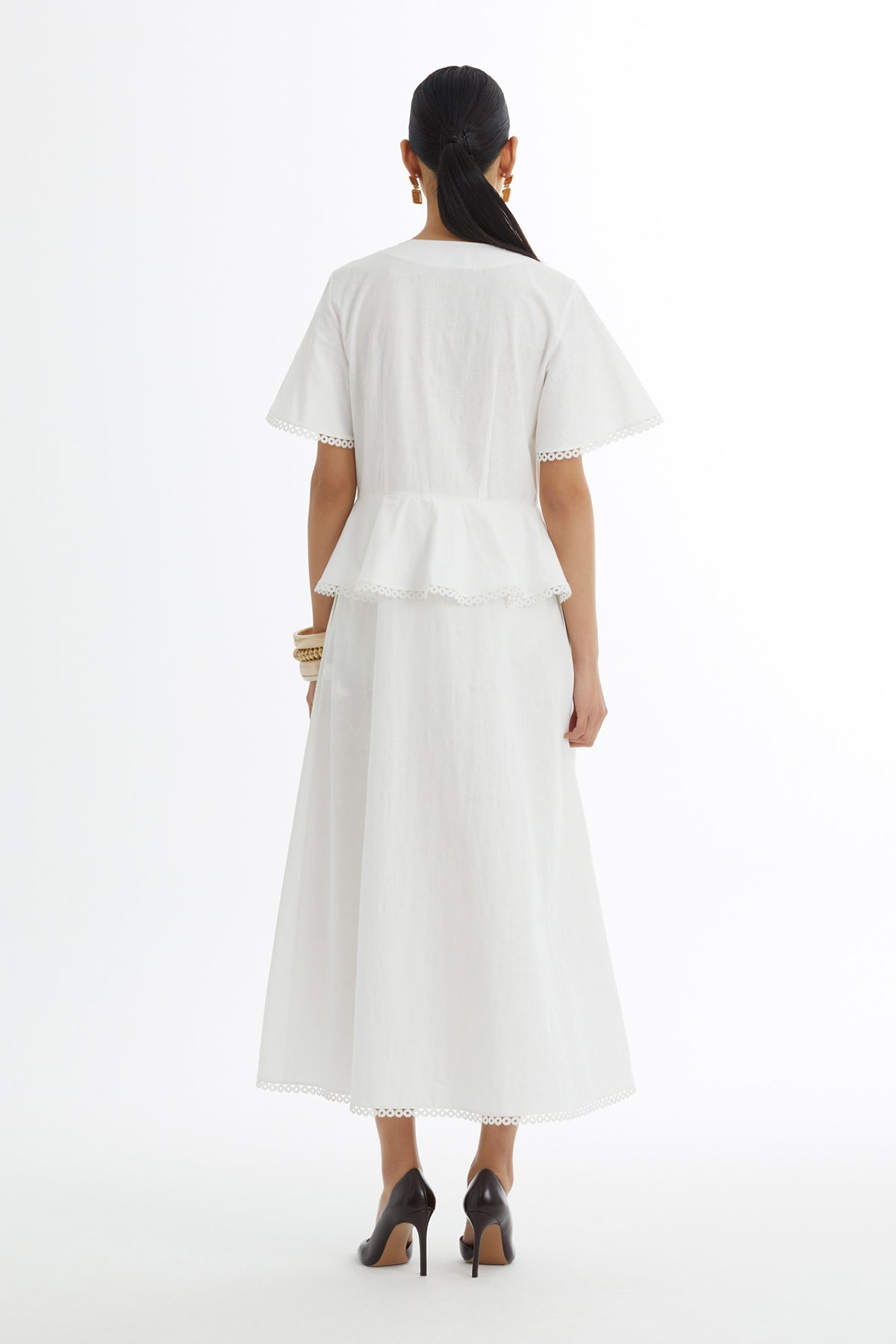 Ara Biye Detaylı Desenli Ekru Elbise