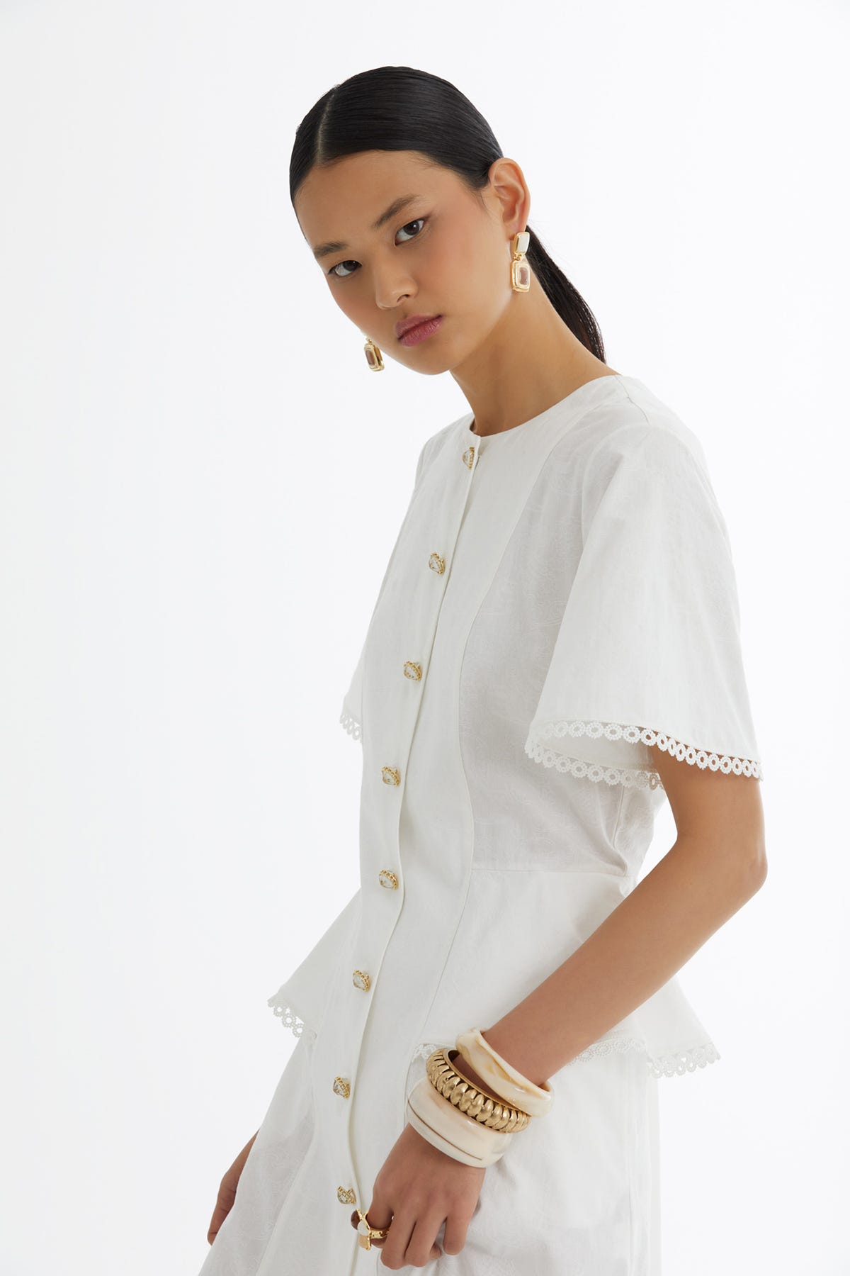 Ara Biye Detaylı Desenli Ekru Elbise