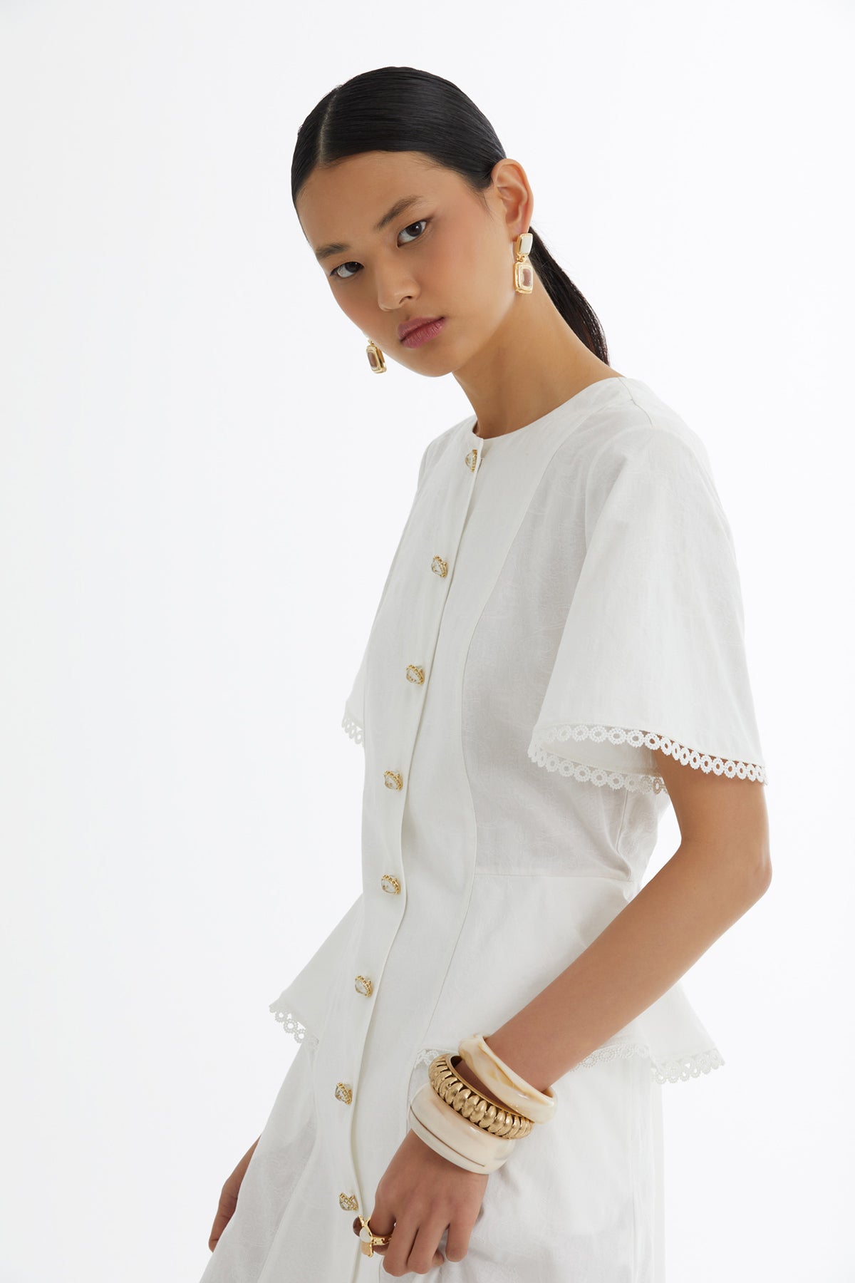 Ara Biye Detaylı Desenli Ekru Elbise