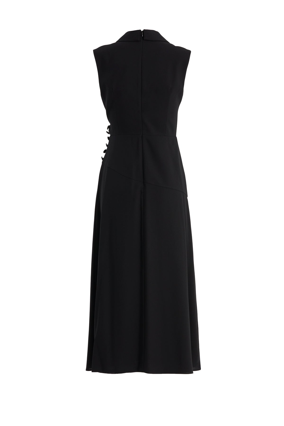 Belden Pileli Broş Detaylı Midi Siyah Elbise