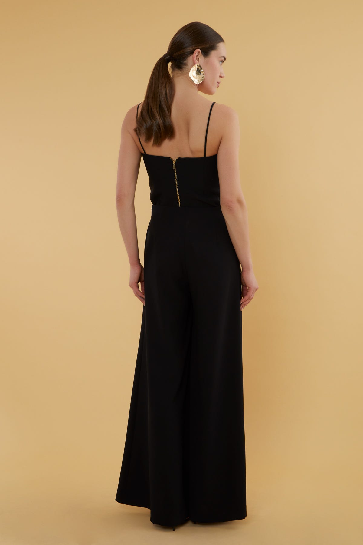 Bol Paça Fermuarlı Siyah Pantolon