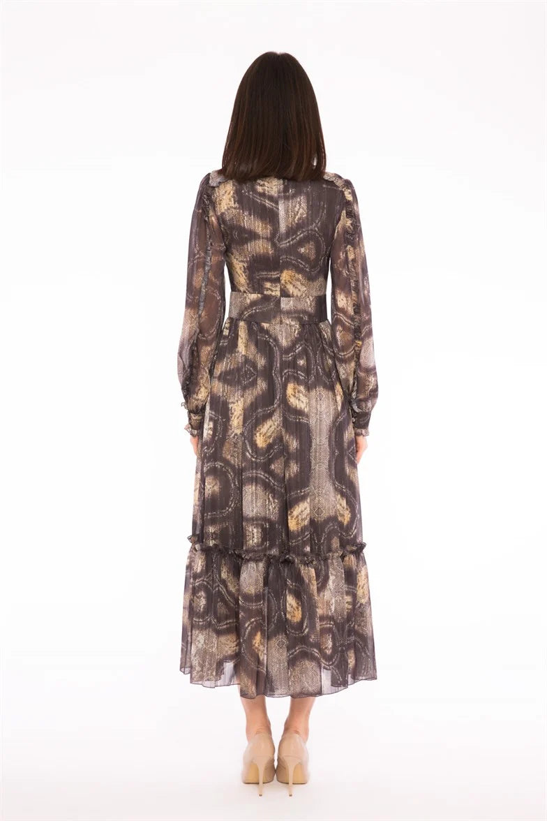 Deseli Uzun Kolllu Midi Elbise