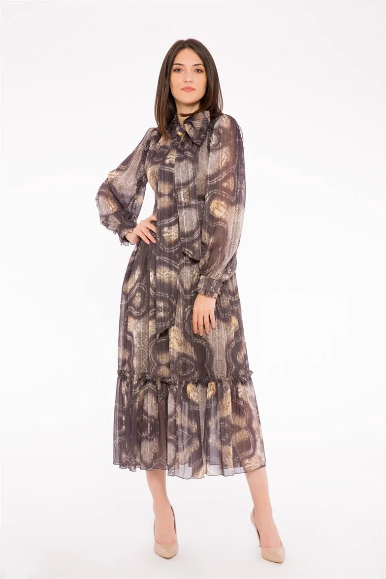 Deseli Uzun Kolllu Midi Elbise