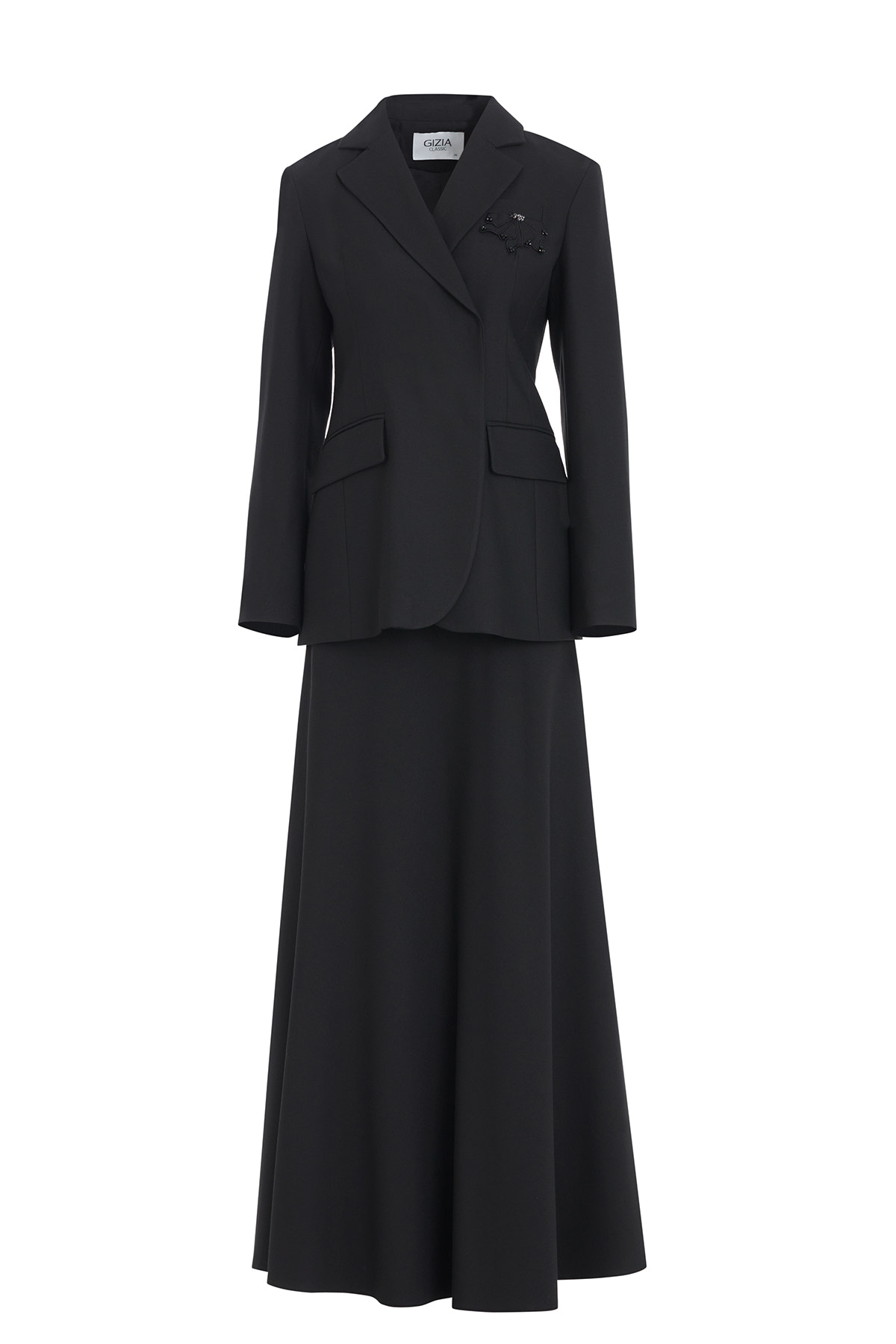 Çiçek Detaylı Balık Formunda Siyah Etekli Takım