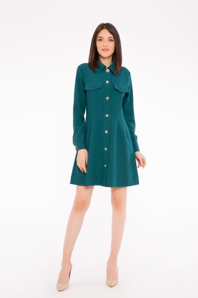 Gizia Button And Pocket Detailed Mini Green Dress. 1
