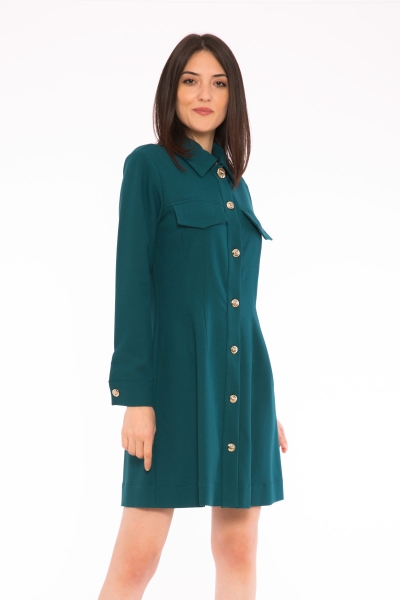 Gizia Button And Pocket Detailed Mini Green Dress. 3