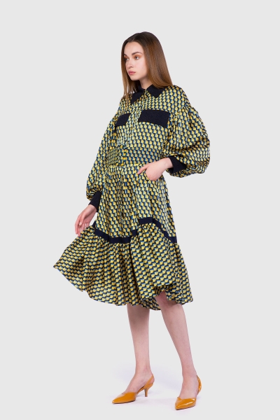 Gizia Geometric Pattern Midi Length Yellow Dress. 2