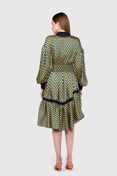 Gizia Geometric Pattern Midi Length Yellow Dress. 3