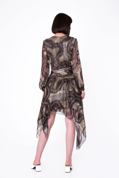 Gizia Glittery Snake Pattern Chiffon Deep V Neck Midi Length Dress. 4