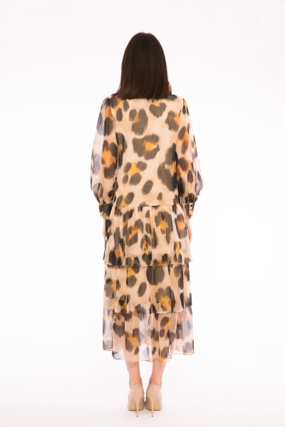 Gizia Lace-up Detailed Leopard Print Chiffon Ankle-Length Dress. 3