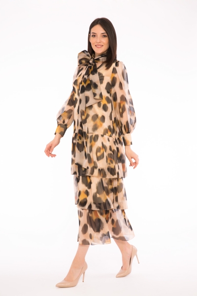 Gizia Lace-up Detailed Leopard Print Chiffon Ankle-Length Dress. 2