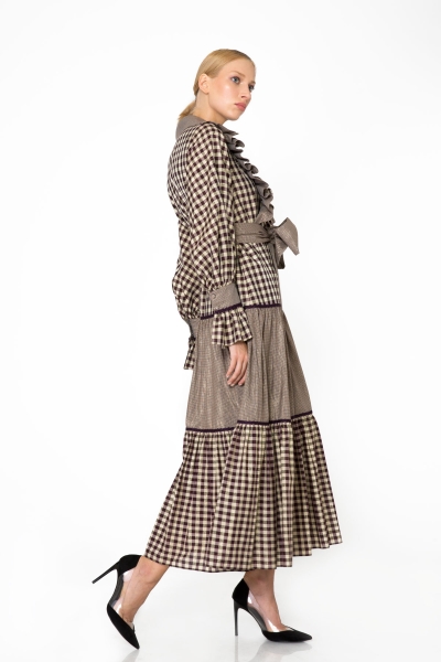 Gizia Ruffle And Collar Detailed Checked Long Dress. 3
