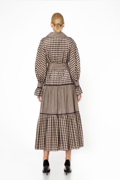 Gizia Ruffle And Collar Detailed Checked Long Dress. 2