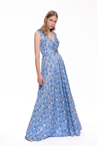 Gizia Backless Long Blue Chiffon Dress. 1